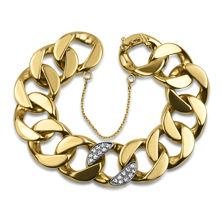 Bezel Diamond Cuban Link Bracelet 14K Gold