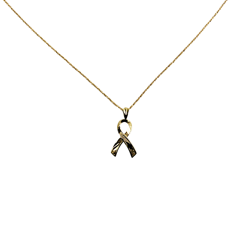 14K White Gold Diamond Cancer Ribbon Necklace