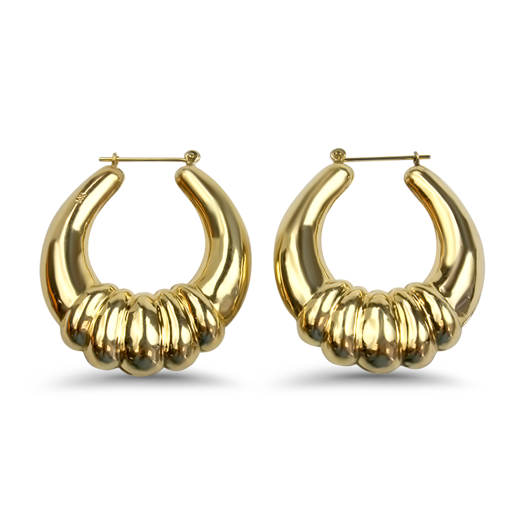 14K Yellow Gold store twisted drop Hoop Earrings, large 40mm new with tags