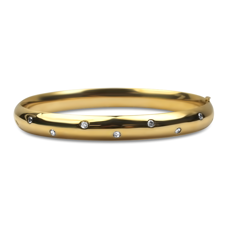 14k Gold & Diamond Bangle Bracelet Hinged with Safety Clasp