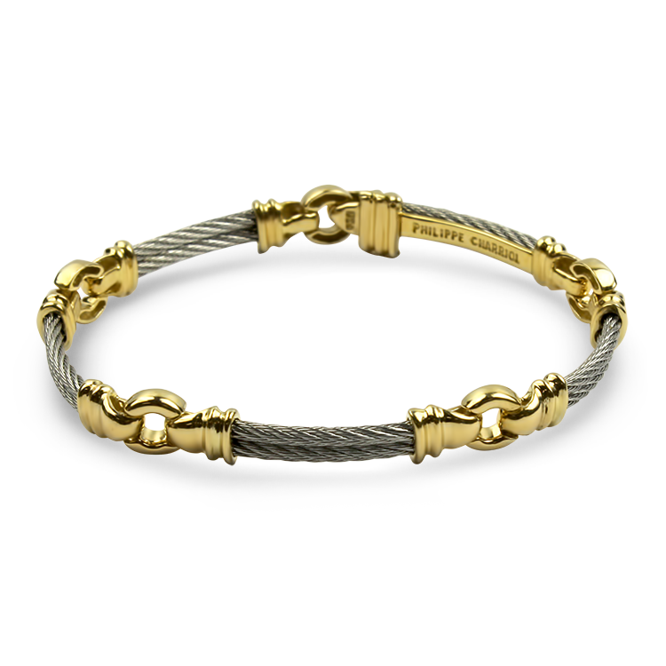 Estate 18K Yellow Gold & Stainless-Steel Philippe Charriol Cable Link  Bracelet