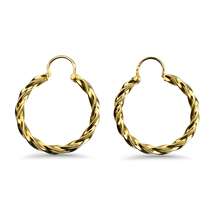 Estate 18k Yellow Gold Twisted Hoop Earrings