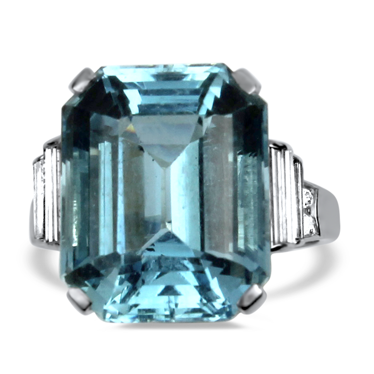 Estate Platinum Aquamarine & Diamond Ring