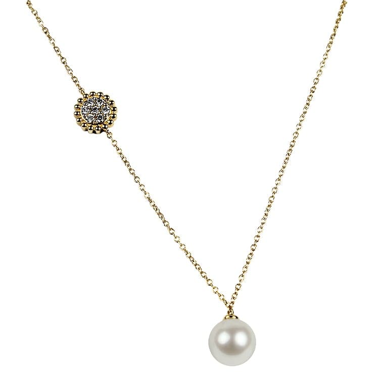 Mastoloni Yellow Gold Pearl and Diamond Asymmetrical Beaded Necklace