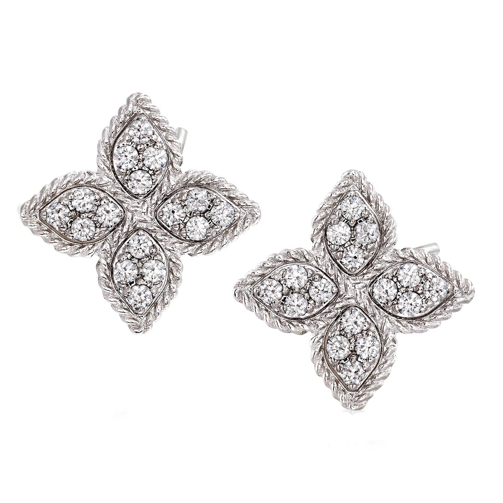 Diamond Flower Earring Studs in 18K Yellow Gold