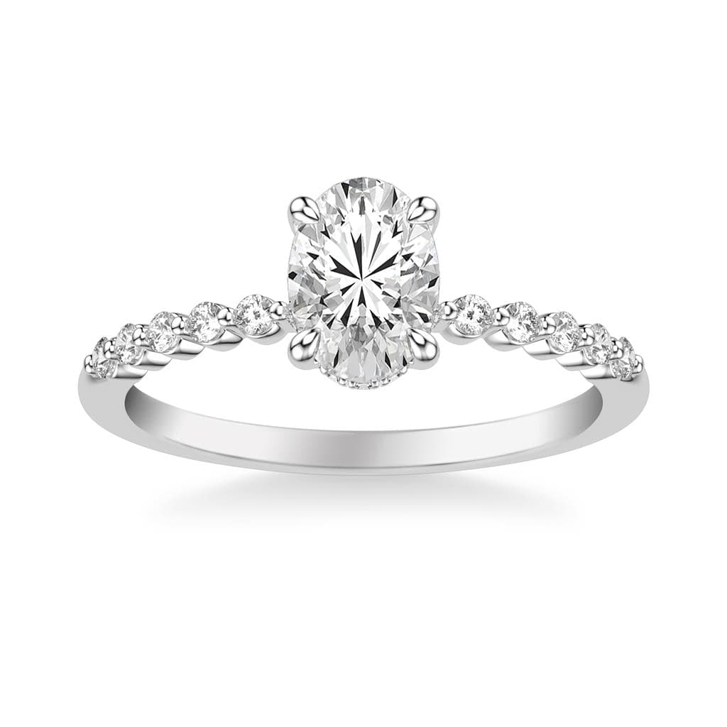 Ultra Thin Oval Solitaire Engagement Ring Setting with Hidden Halo