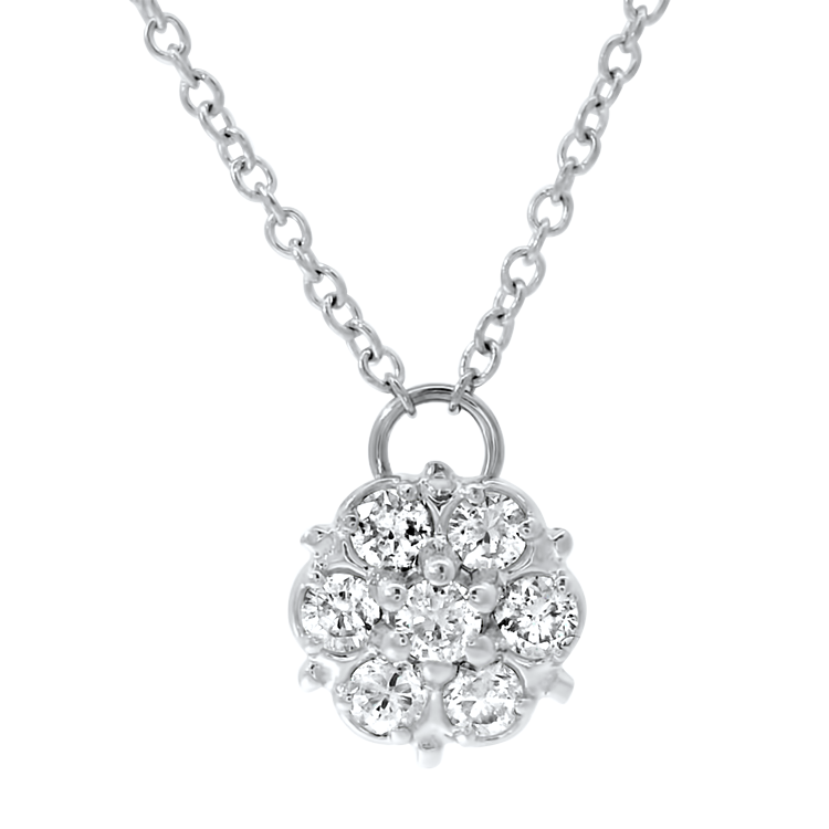 1870 Collection Necklaces and Pendants 1870 Collection 14k White Gold Floral Diamond Fixed Pendant Necklace - 0.35ctw