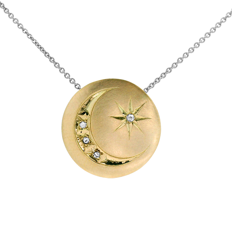 1870 Collection Necklaces and Pendants 1870 Collection 14k Yellow and White Gold Diamond Moon and Star Pendant Necklace