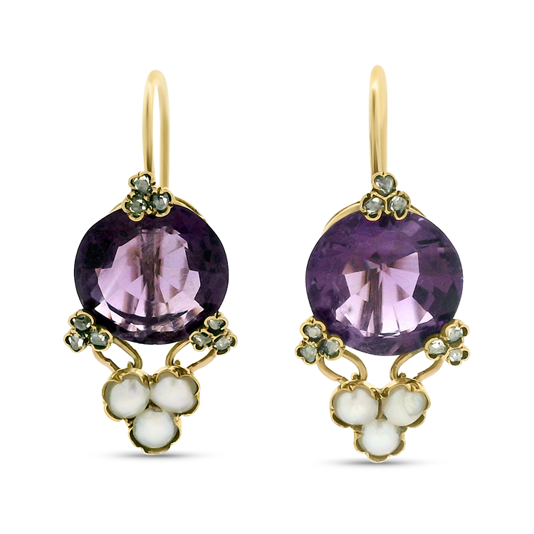 1870 Collection Earring 1870 Collection 14k Yellow Gold Amethyst Diamond and Pearl Dangle Drop Earrings