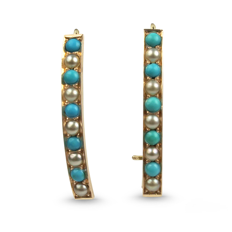 1870 Collection Earring 1870 Collection 14k Yellow Gold Pearl & Turquoise Bar Earrings