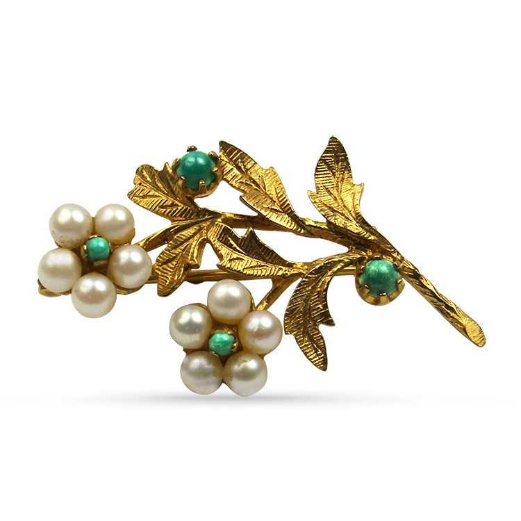 1870 Collection Earring 1870 Collection 9K Yellow Gold Pearl & Turquoise Stud Earrings
