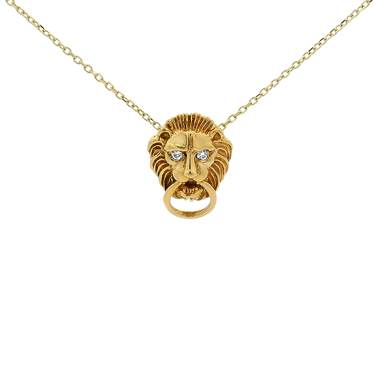 1870 Collection Necklaces and Pendants Estate 14k Yellow Gold Diamond Lion's Head Necklace