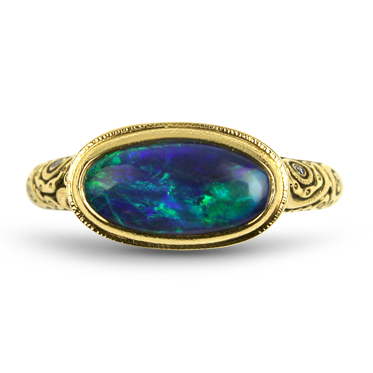 Alex Sepkus Ring 18k Yellow Gold Alex Sepkus Black Opal and Diamond "Parts" Collection Ring