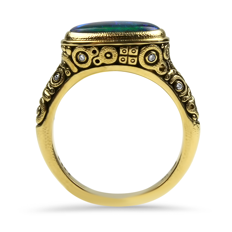 Alex Sepkus Ring 18k Yellow Gold Alex Sepkus Black Opal and Diamond "Parts" Collection Ring