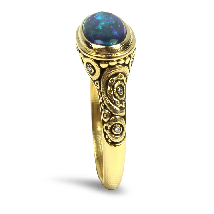 Alex Sepkus Ring 18k Yellow Gold Alex Sepkus Black Opal and Diamond "Parts" Collection Ring