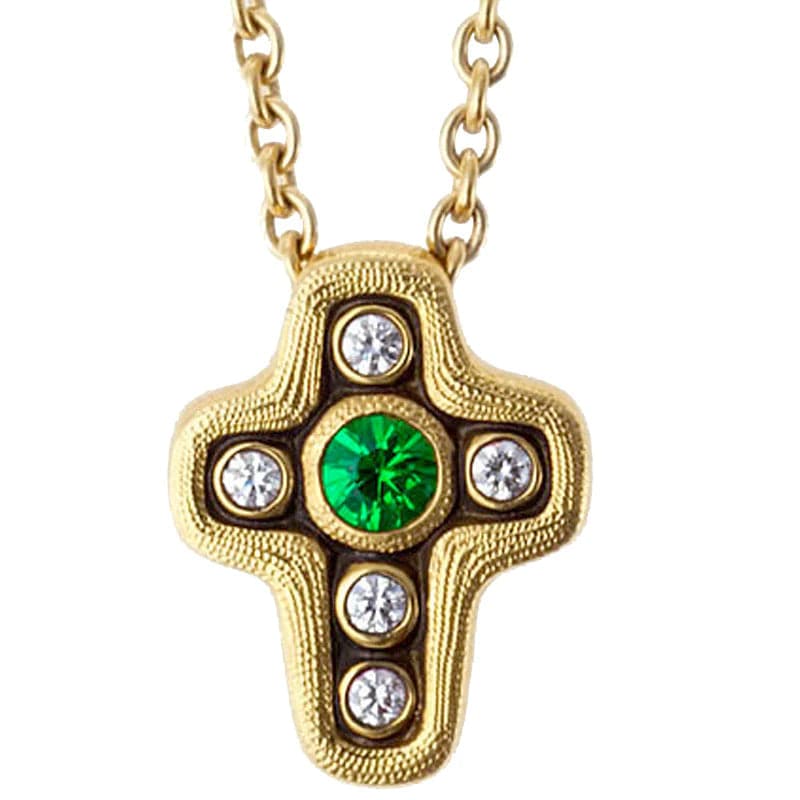 Alex Sepkus Necklaces and Pendants Alex Sepkus 18K Yellow Gold Tsavorite and Diamond Cross Necklace