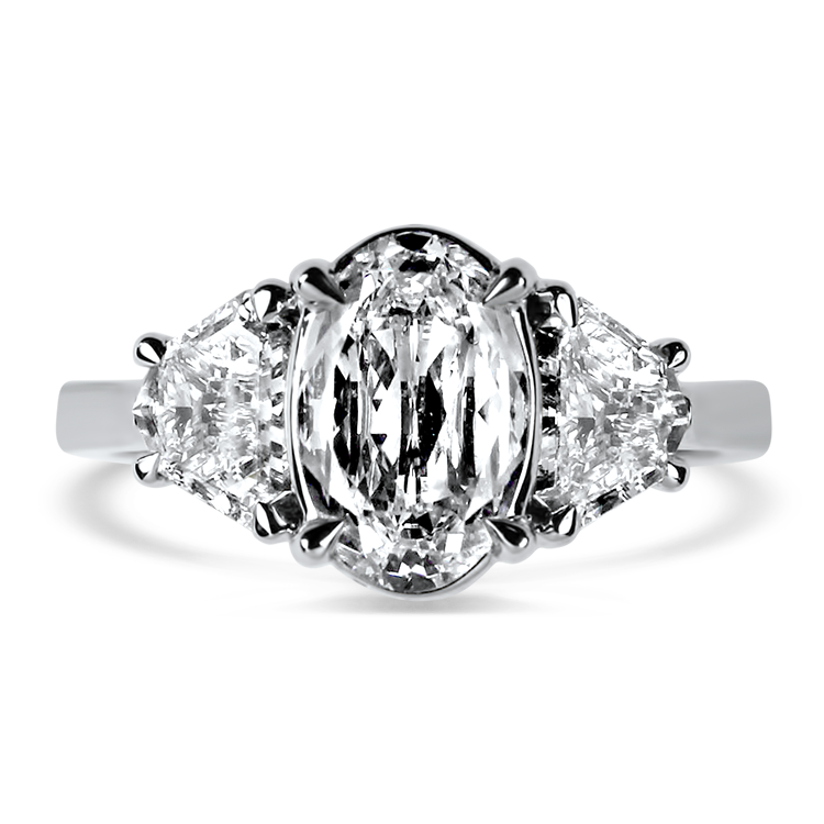 Christopher Designs Bridal Engagement Ring Christopher Designs 18k White Gold Oval and Cadillac Diamond Three-Stone Engagement Ring 6.5