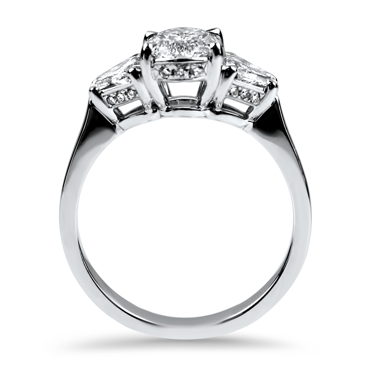 Christopher Designs Bridal Engagement Ring Christopher Designs 18k White Gold Oval and Cadillac Diamond Three-Stone Engagement Ring 6.5