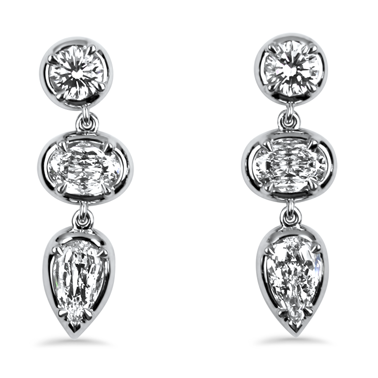 Christopher Designs Earrings Christopher Designs 14K White Gold Mixed Diamond Cut Dangle Earrings