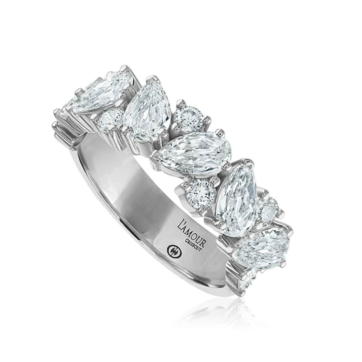 Christopher Designs Wedding Band Christopher Designs 18k White Gold Crisscut L'Amour Pear and Round Diamond Ring