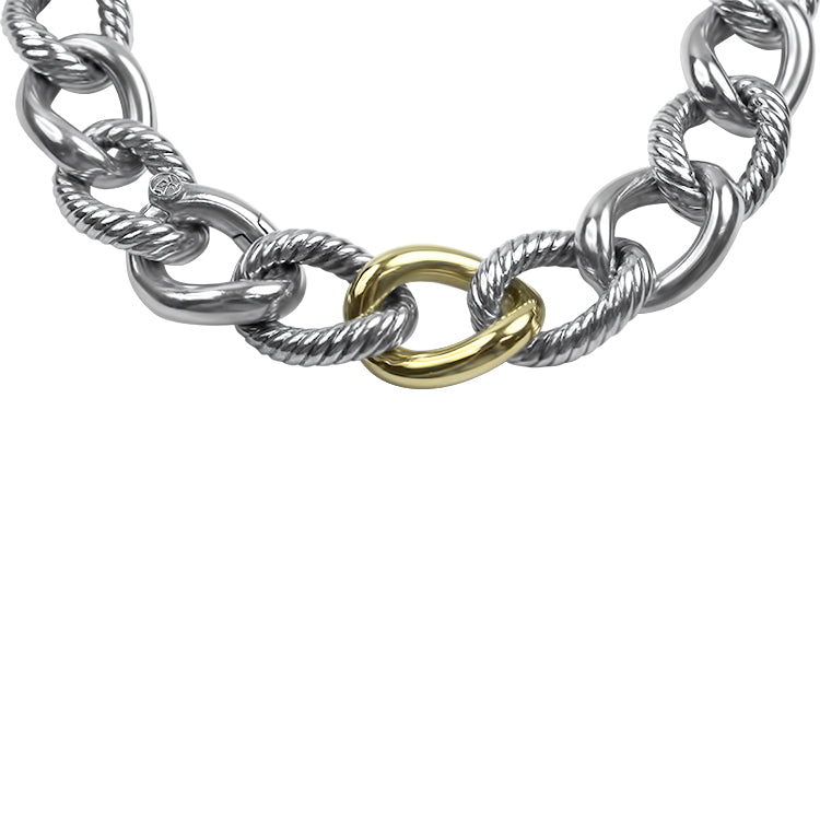 David Yurman Cable and Smooth Chain Link Bracelet with 18K Yellow Gold