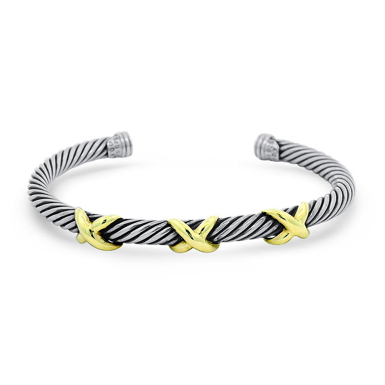 Estate David Yurman Bracelet David Yurman Estate Sterling Silver and 14k Yellow Gold "X" Cable Cuff Bracelet