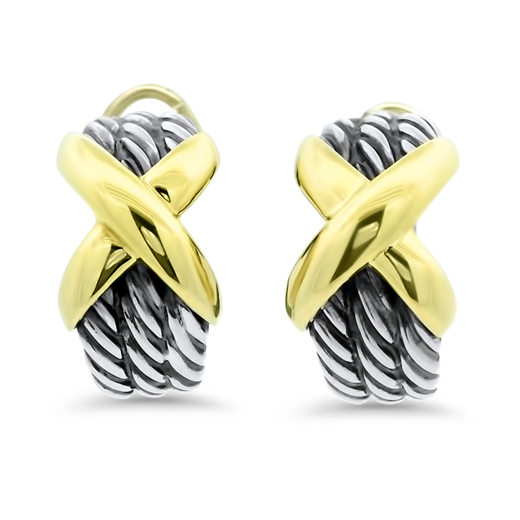 Estate David Yurman Earring Estate David Yurman Sterling Silver and 14k Yellow Gold "X" J-Hoop Earrings