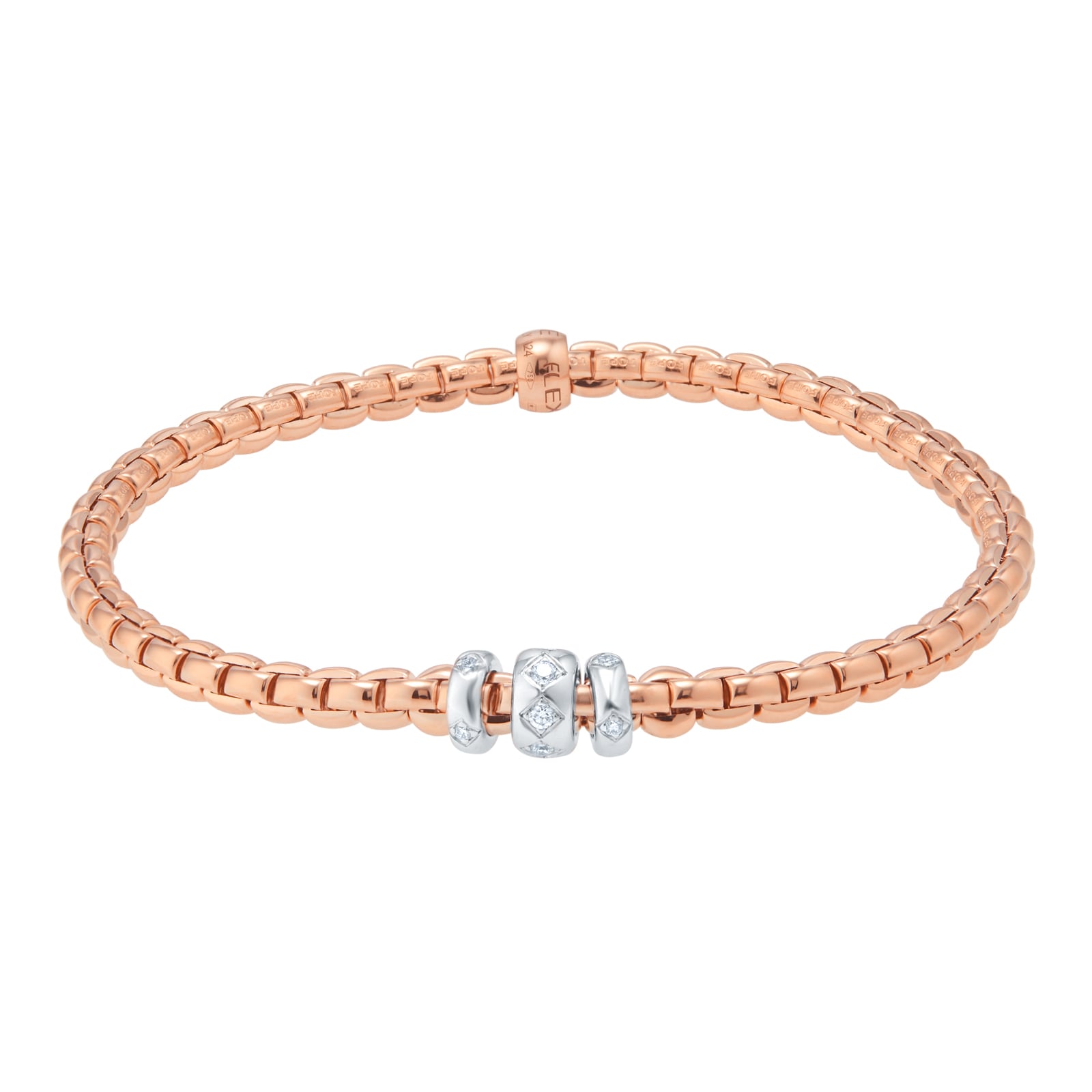 Fope Bracelet Fope Eka 18k Rose Gold and White Gold Flex'It Bracelet with Rhombus-set Diamonds .12ctw - Size Medium