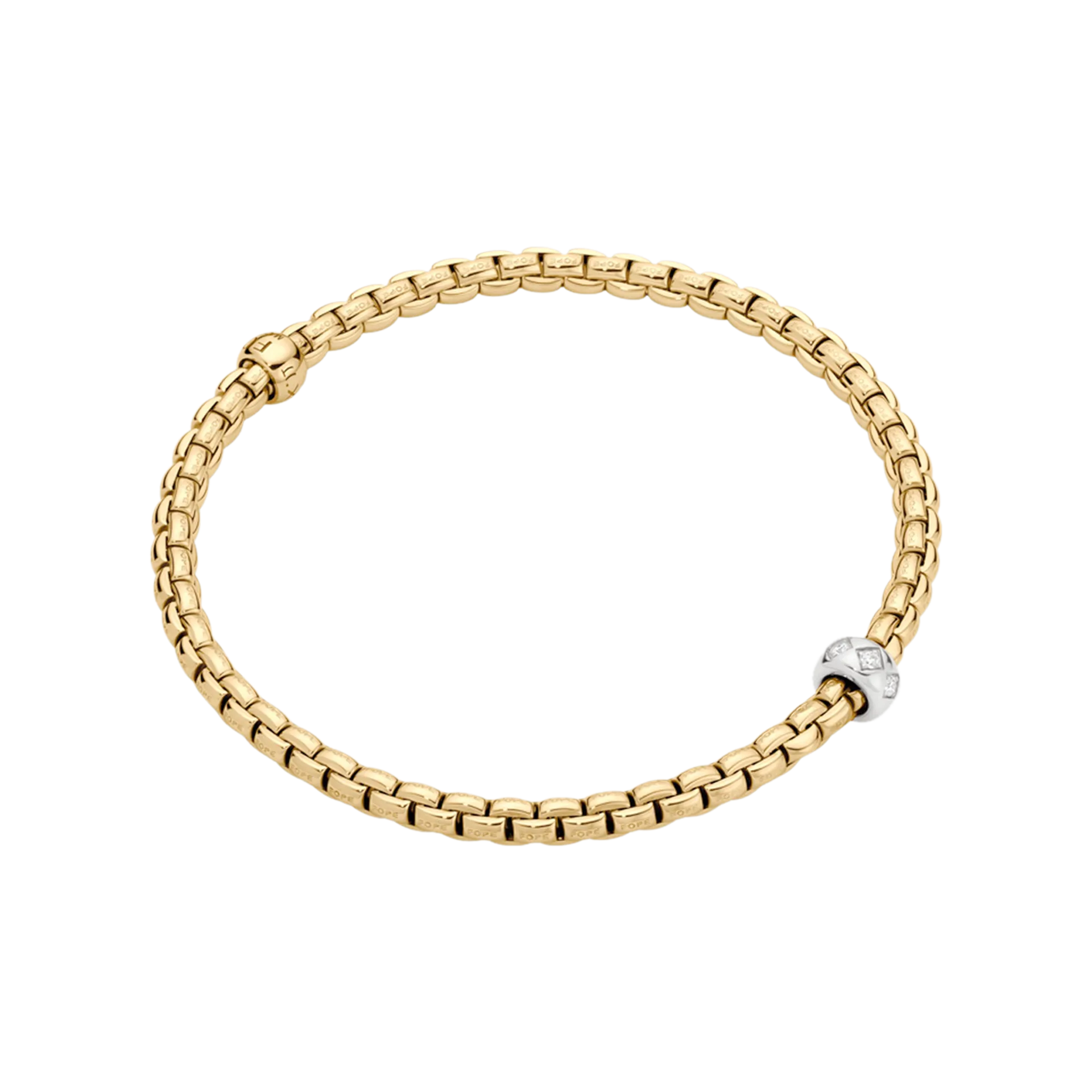 Fope Bracelet Fope Eka 18k Yellow and White Gold Flex'It Bracelet with Rhombus-set Diamonds .12ctw - Small