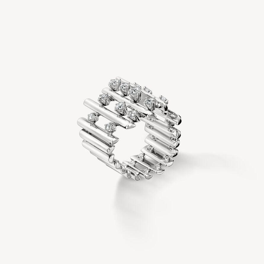 Hearts on Fire Ring Hearts on Fire 18k White Gold Barre Multi-Row Diamond Ring 6.5