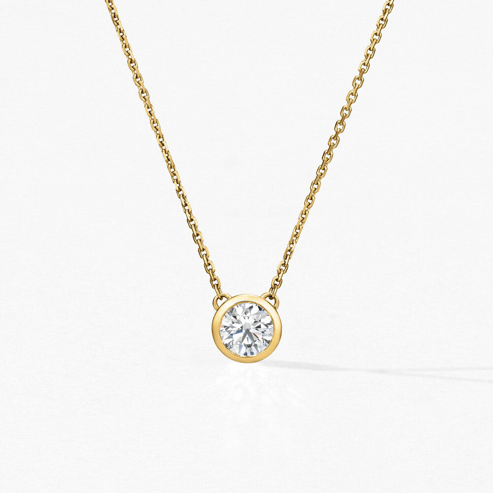 Hearts on Fire Necklaces and Pendants Hearts On Fire Classic Collection 18k Yellow Gold Bezel Set Diamond Solitaire Necklace - 0.25 ctw