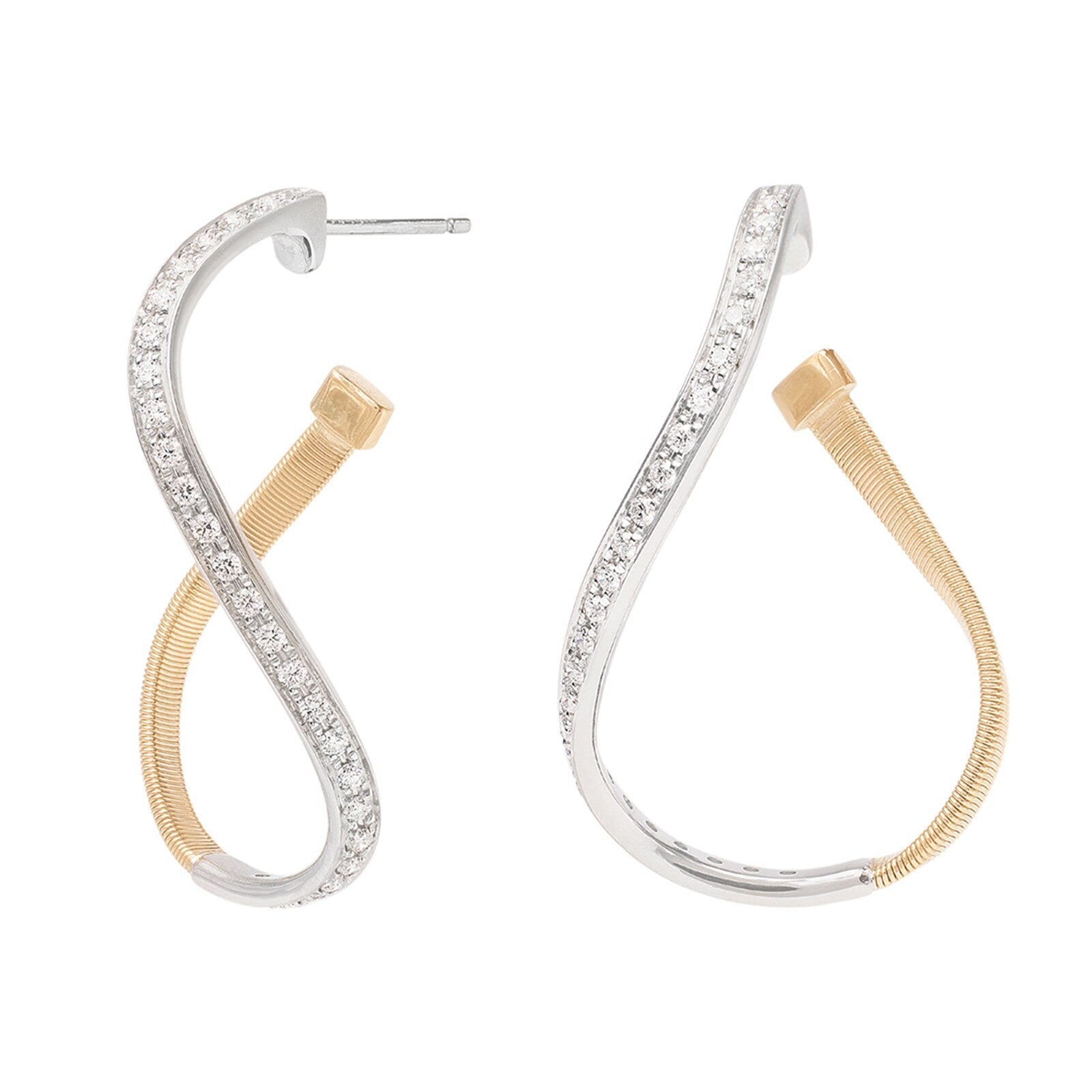 Marco Bicego Earrings Marco Bicego 18k Yellow and White Gold Marrakech Collection Twisted Irregular Small Diamond Hoops