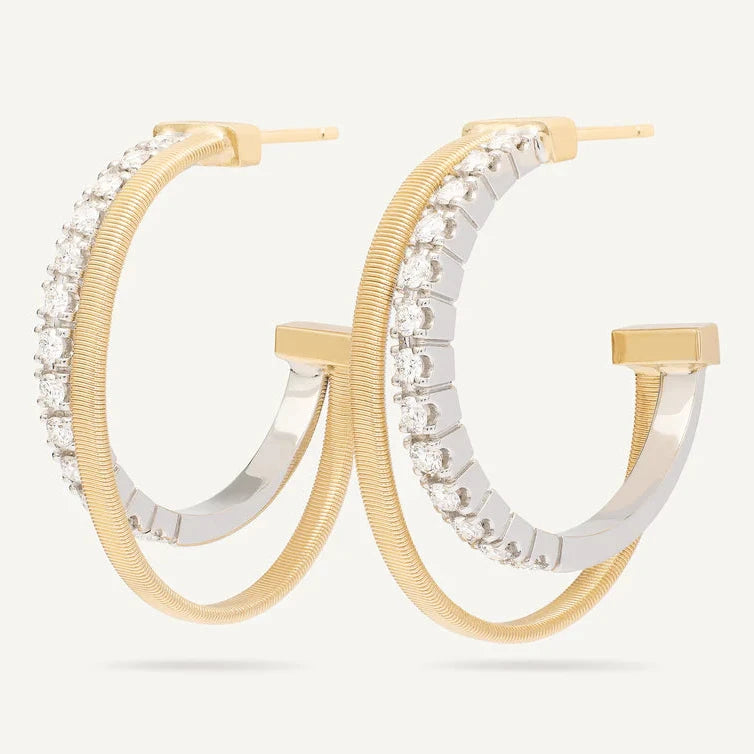 Marco Bicego Earrings Marco Bicego Masai Collection 18k White and Yellow Gold Diamond Double Hoop Earrings