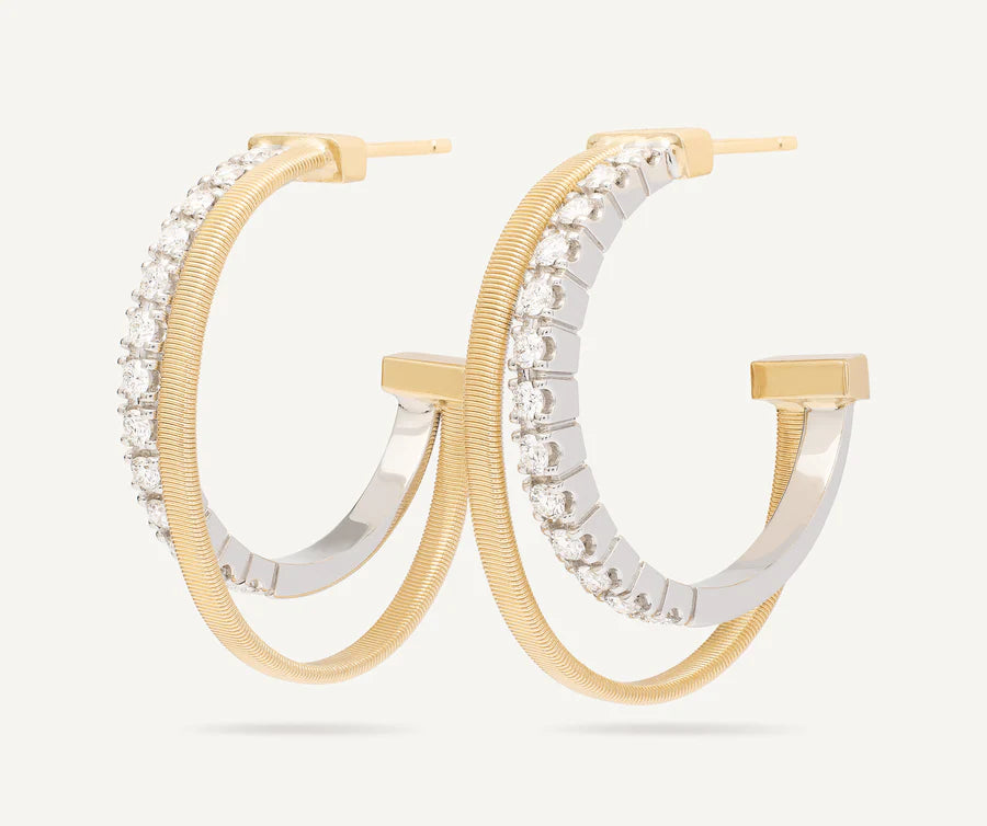 Marco Bicego Earrings Marco Bicego Masai Collection 18k White and Yellow Gold Diamond Double Hoop Earrings