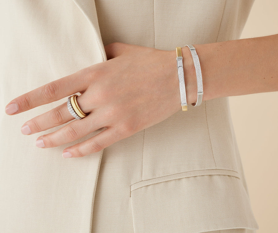 Marco Bicego Bracelet Marco Bicego Masai Collection 18k Yellow and White Gold Coil and Diamond Pavé Bangle Bracelet