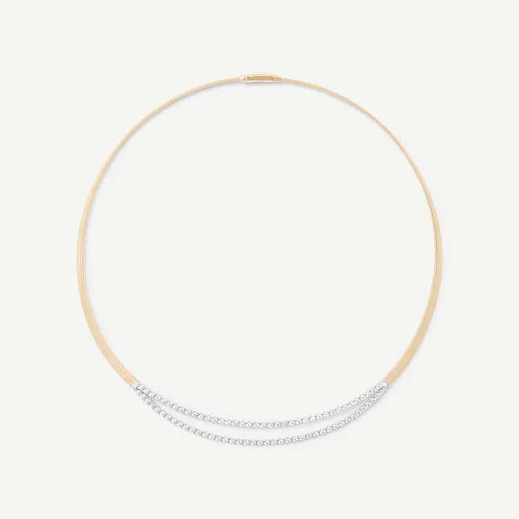 Marco Bicego Necklaces and Pendants Marco Bicego Masai Collection 18k Yellow and White Gold Coil Collar With Double Row Diamond Bar