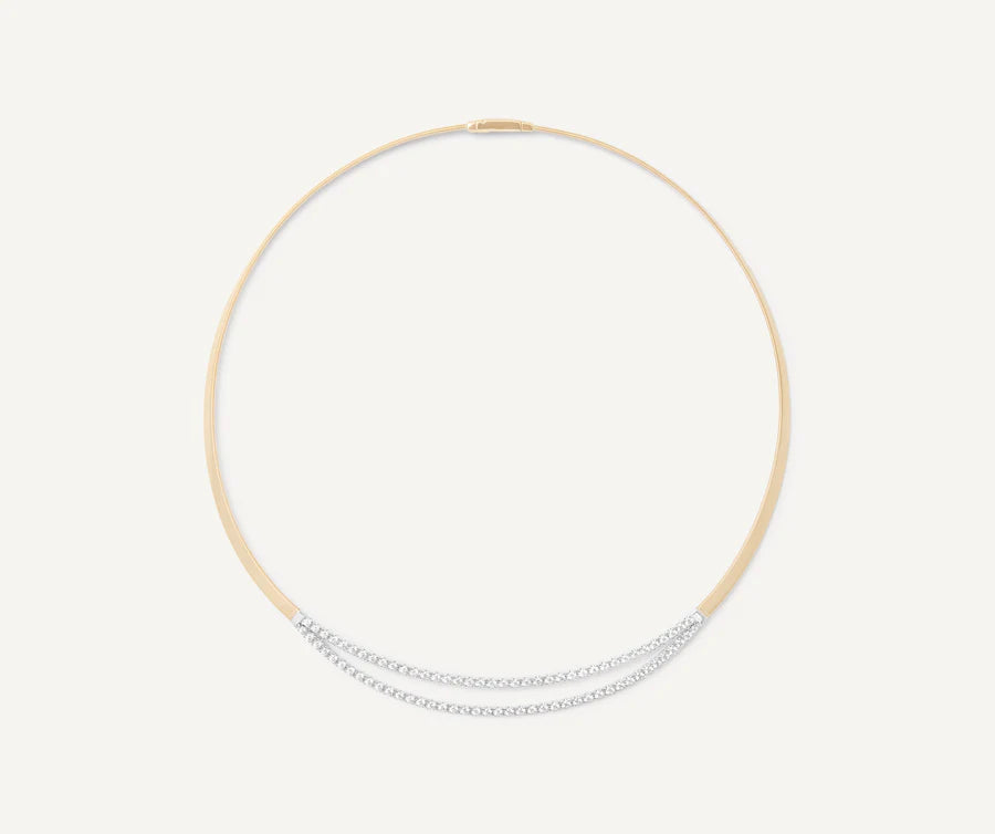 Marco Bicego Necklaces and Pendants Marco Bicego Masai Collection 18k Yellow and White Gold Coil Collar With Double Row Diamond Bar