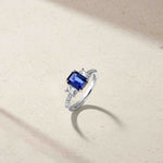 Mark Henry Ring Mark Henry 18k White Gold Emerald Cut Sapphire and Diamond Ring 7