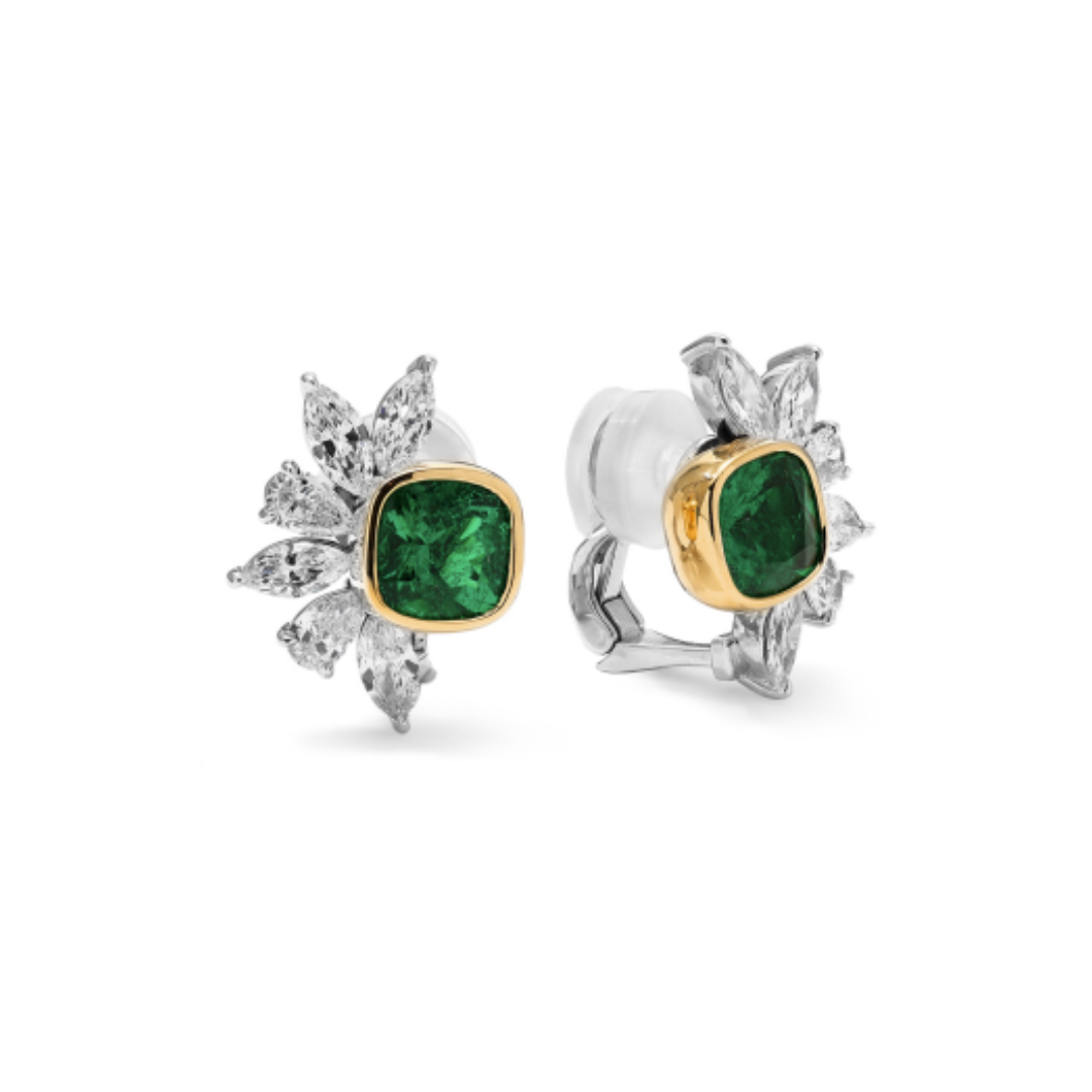 Mark Henry Earrings Mark Henry 18k Yellow and White Gold Colombian Emerald Stud Earrings