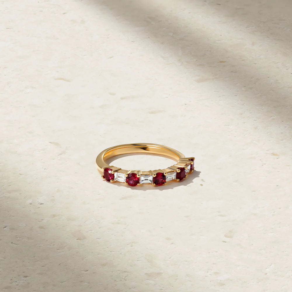 Mark Henry Wedding Band Mark Henry 18k Yellow Gold Amalie Ruby and Diamond Baguette Band - .54ctw