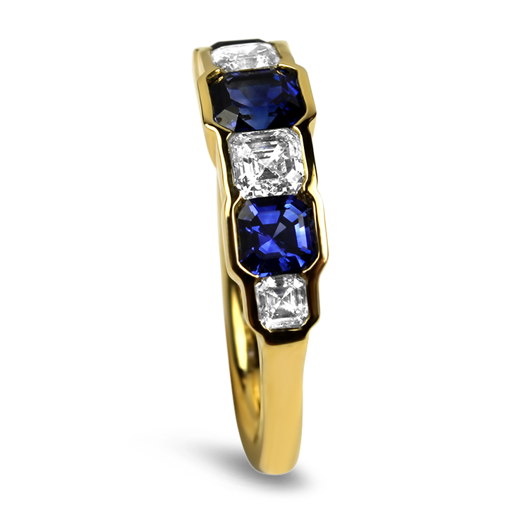 Mark Henry Ring Mark Henry 18k Yellow Gold Asscher Cut Sapphire and Diamond Alternating Band 6.75