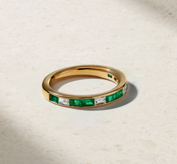 Mark Henry Ring Mark Henry 18k Yellow Gold "Baguette Emerald and Diamond Thread" Band 6.25