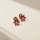 Mark Henry Earrings Mark Henry 18k Yellow Gold Daffodil Garden Ruby and Diamond Stud Earrings