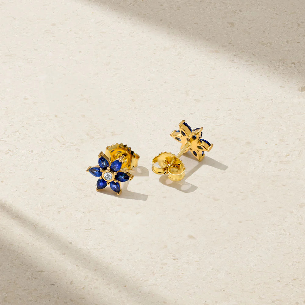 Mark Henry Earrings Mark Henry 18k Yellow Gold Daffodil Garden Sapphire and Diamond Stud Earrings