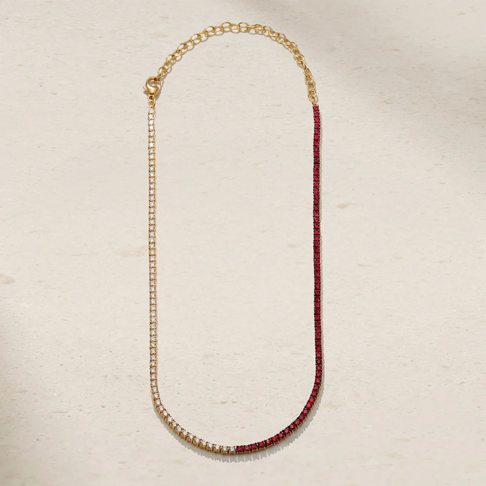 Mark Henry Necklaces and Pendants Mark Henry 18k Yellow Gold Half Ruby and Half Diamond Tennis Necklace