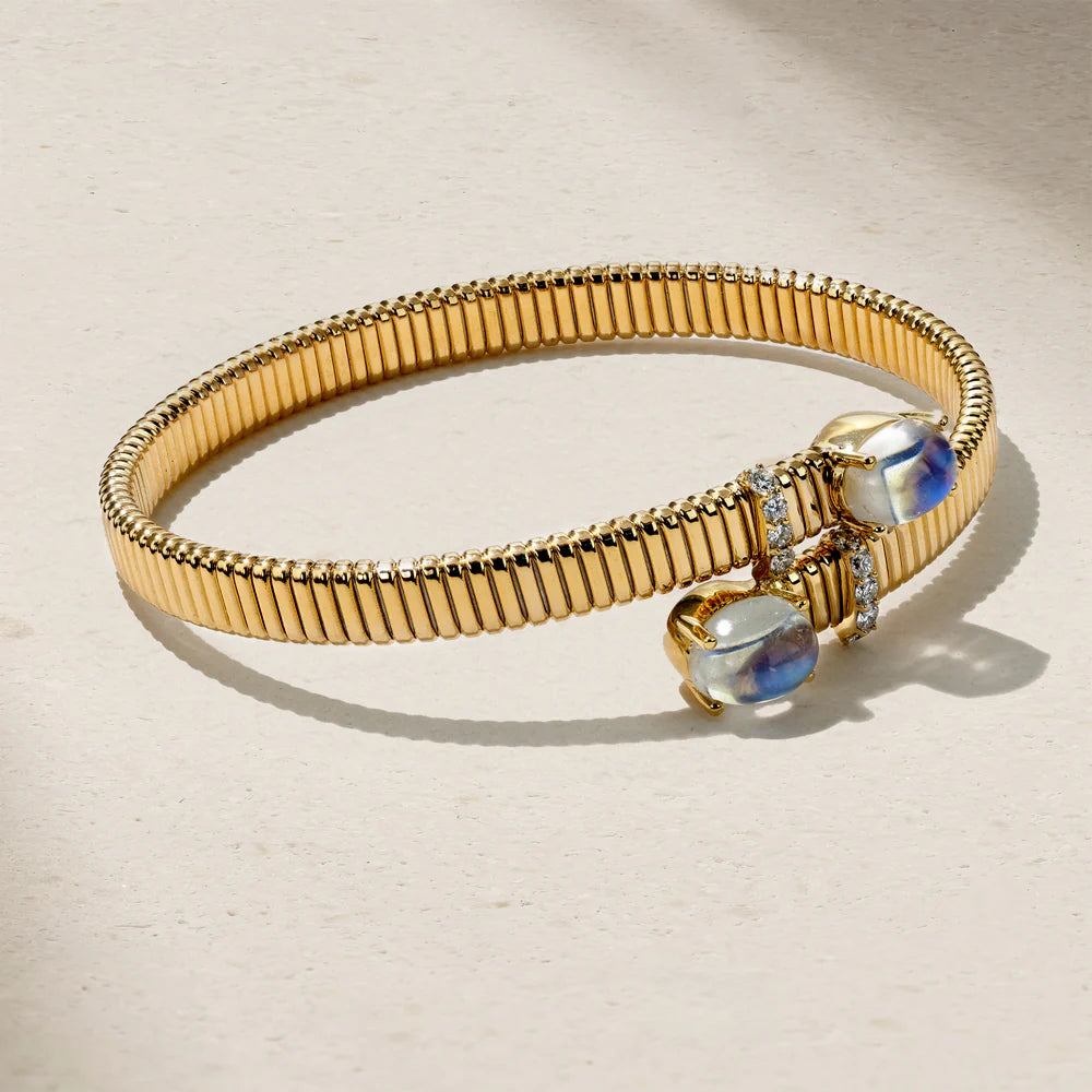 Mark Henry Bracelet Mark Henry 18k Yellow Gold Moonstone and Diamond Flex Bangle Bracelet - 2.86 ctw