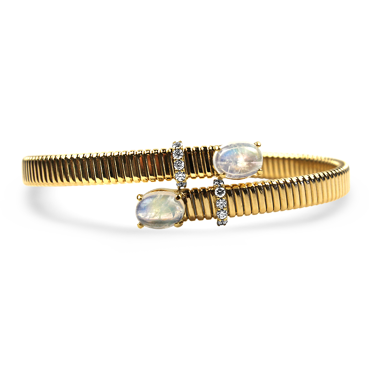 Mark Henry Bracelet Mark Henry 18k Yellow Gold Moonstone and Diamond Flex Bangle Bracelet