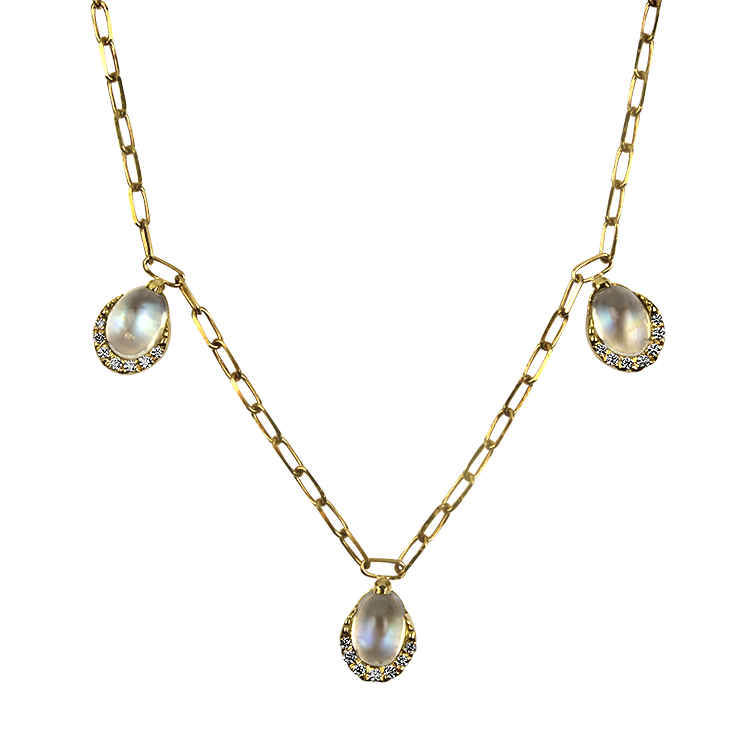 Mark Henry Necklaces and Pendants Mark Henry 18k Yellow Gold Moonstone and Diamond Station Necklace