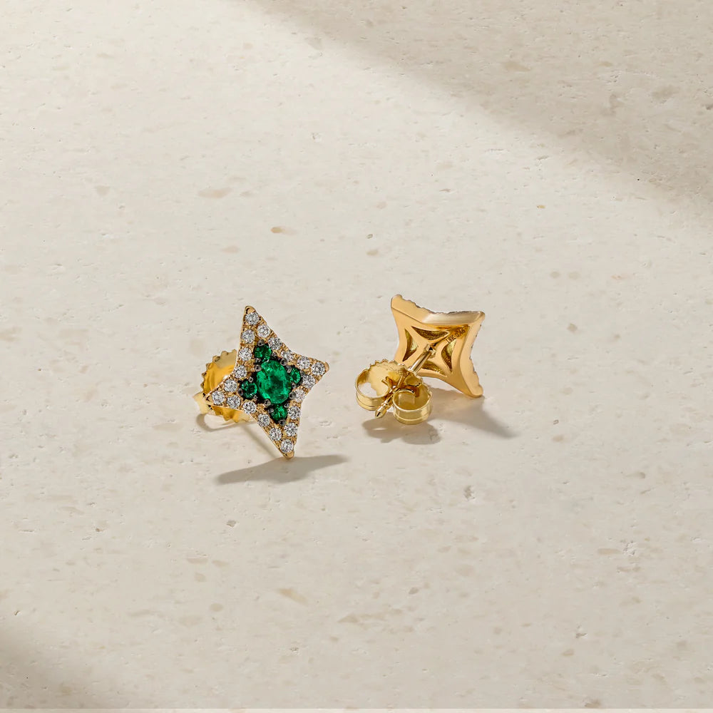 Mark Henry Earrings Mark Henry 18k Yellow Gold Notte Emerald and Diamond Stud Earrings