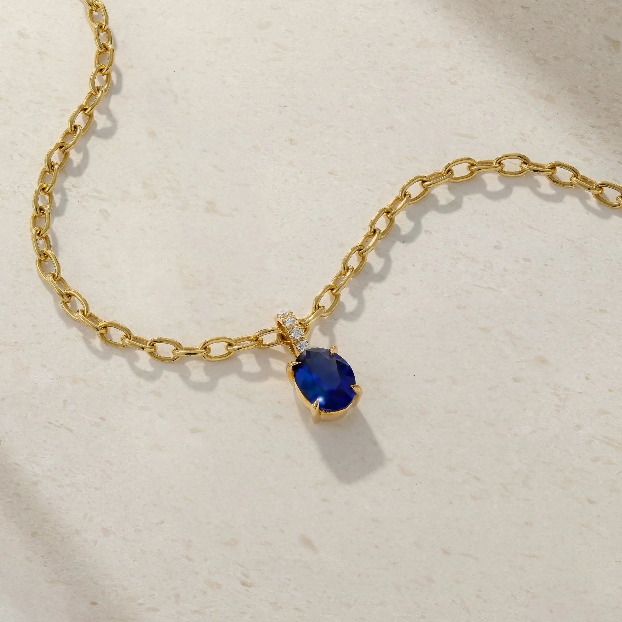 Mark Henry Necklaces and Pendants Mark Henry 18k Yellow Gold Oval Blue Sapphire and Diamond Necklace